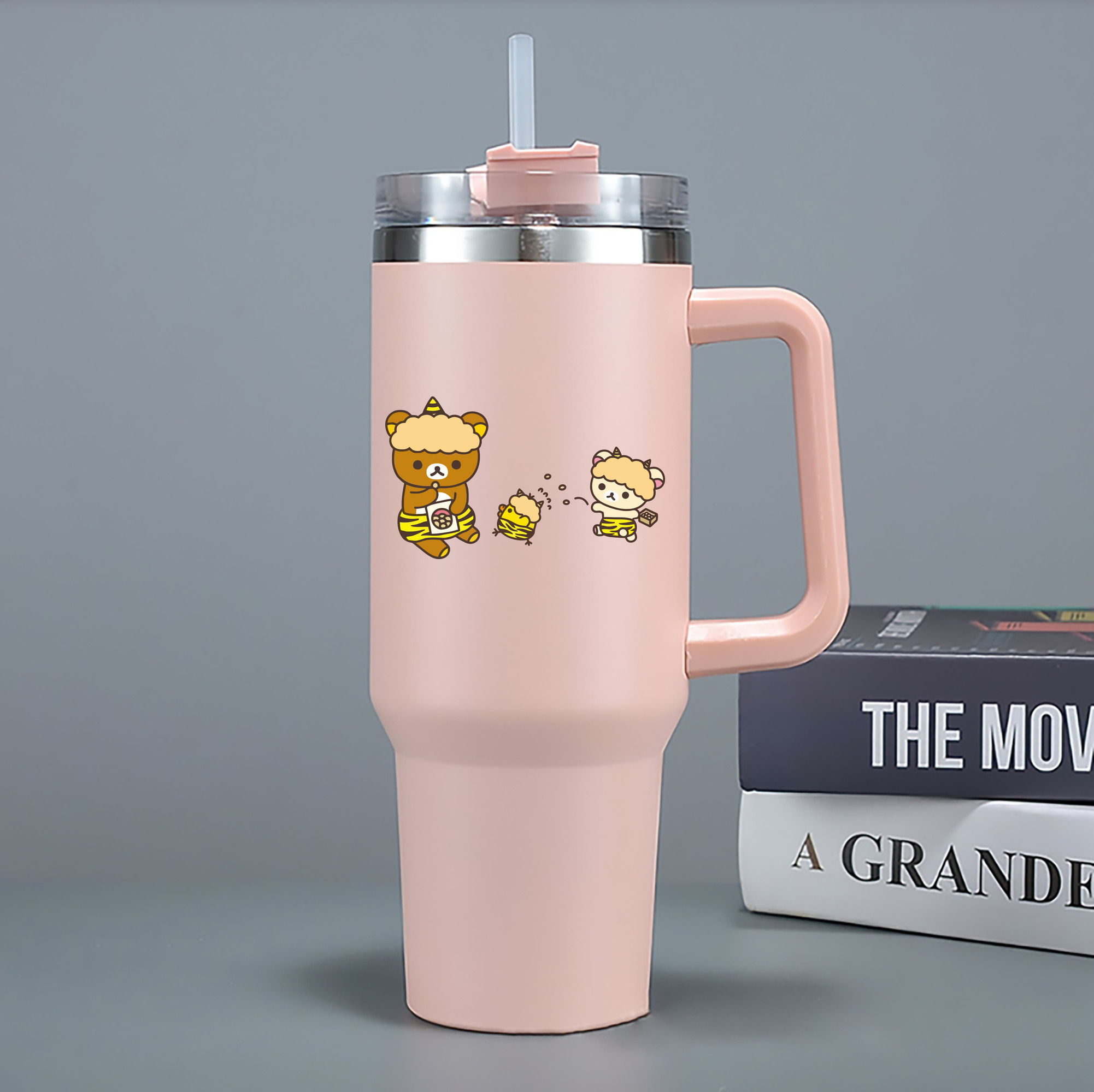 （画像用） リラックマ リラックマ キイロイトリ Rilakkuma Korilakkuma Kiiroitori 1200mL車用タンブラー - クリスタルステッカー（プラスチックストロー付き）